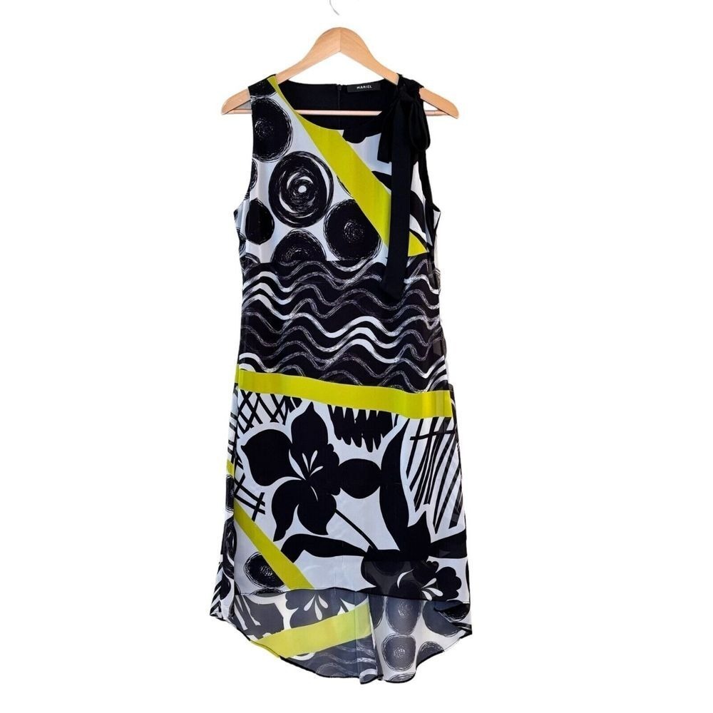 Mariel Silk Geometric Dress Size M Abstract Art to Wear Career Event Maximalist